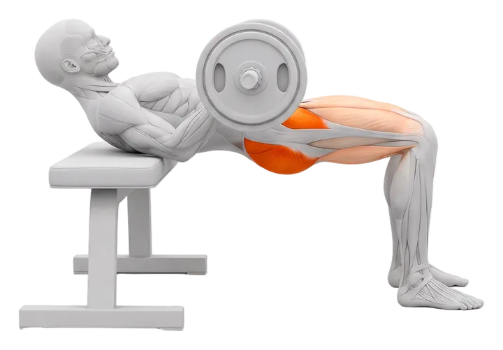 Hip thrust med stang: baller markeret
