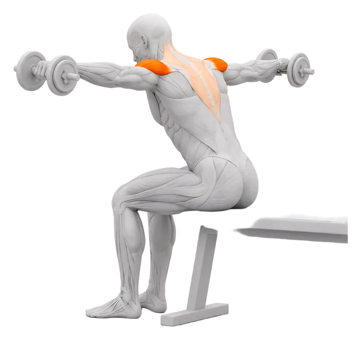 Bent-over rear delt fly: rear delts highlighted